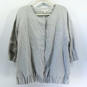 Eileen Fisher Oatmeal Marled Metallic Linen Snap Button Jacket Medium Lagenlook